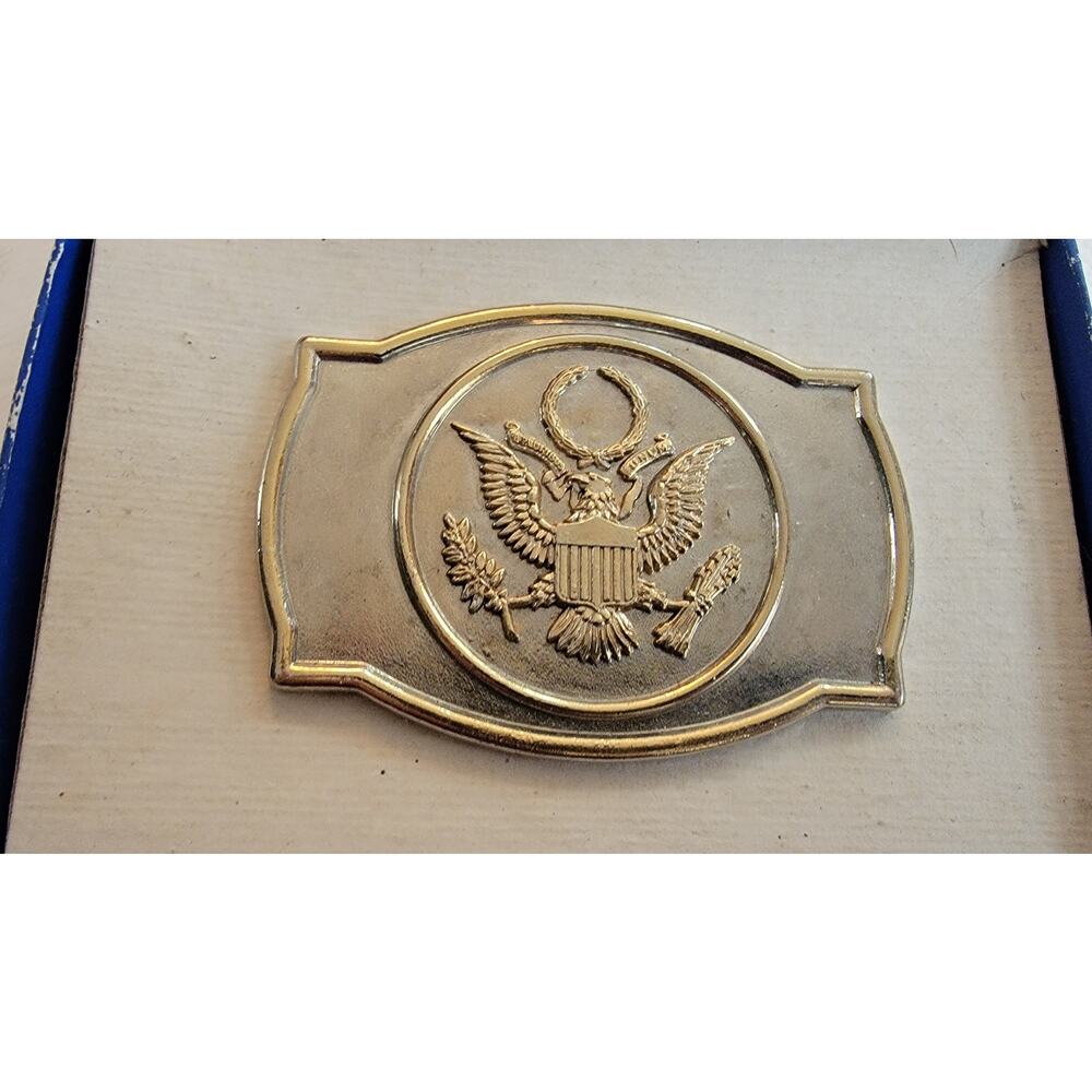 Vintage Great American Buckle Co. US Great Seal Silver & Gold Tone Belt Buckle